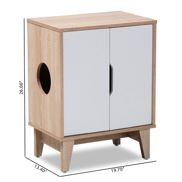 Romy Oak And White Finished 2-Door Wood Cat Litter Box Cover House